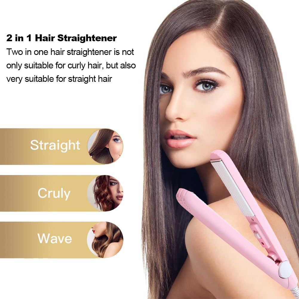 Fer à lisser - 2 en 1 mini céramique - compact - lisseur friseur autom.