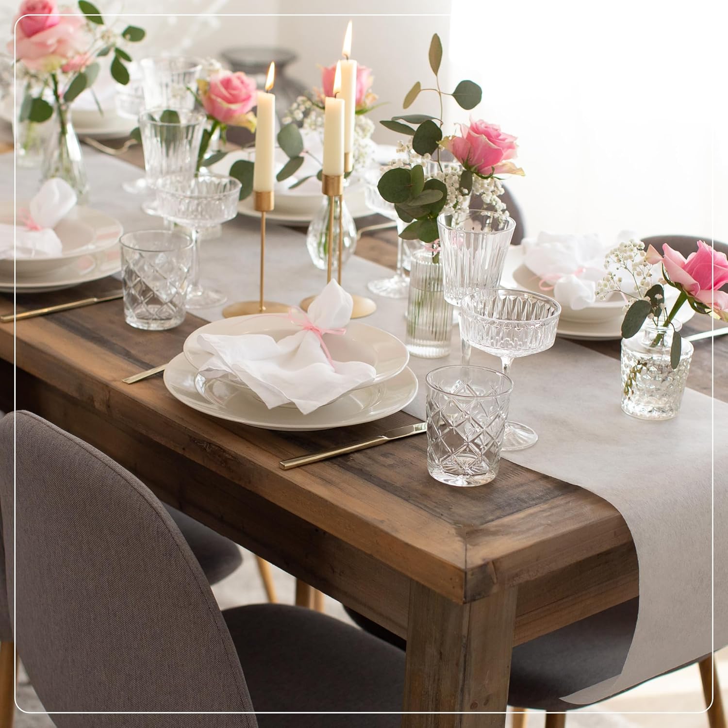 100%Mosel - chemin de table décoratif - 30x2500cm - tissu non tissé élégant, crème