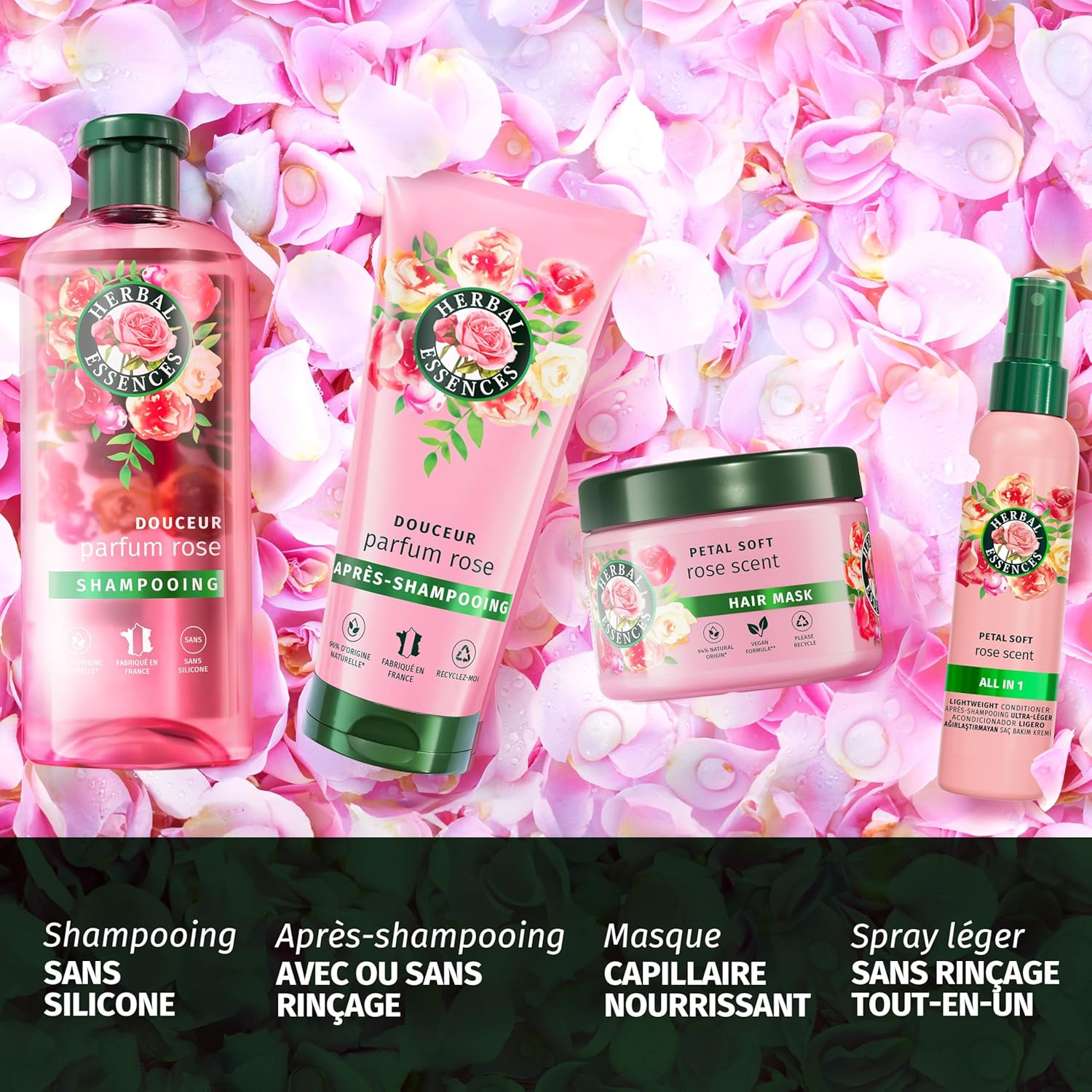 Herbal Essences - Parfum Rose Douceur - 145ml - spray nourrissant démêlant, anti-frisottis, éclat