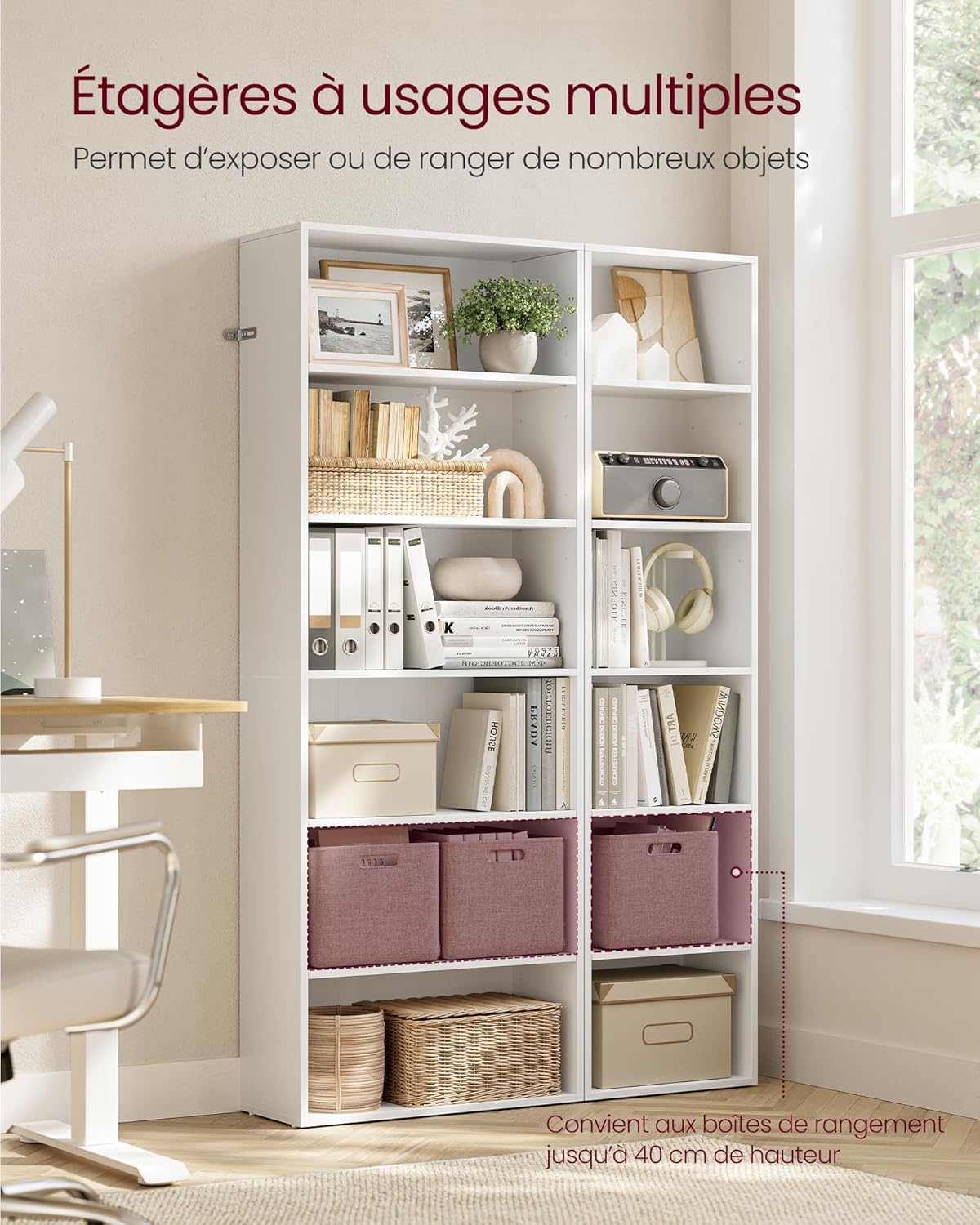 VASAGLE - bibliothèque 6 niveaux - 24x40x178,5 cm - rangement ouvert - LBC167T14