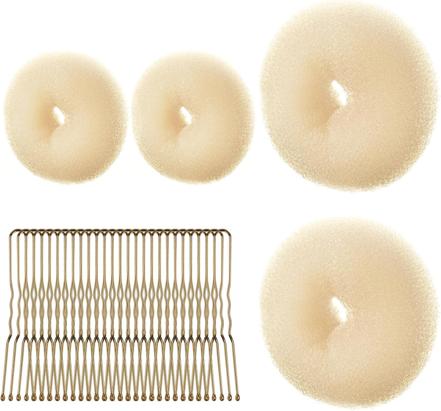 URAQT - machine à chignons donuts - 6+8cm - 4 donuts, 30 épingles, jaune crème