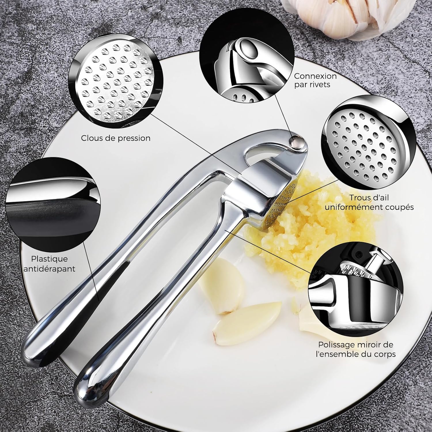 Presse-ail Inox - professionnel, facile à nettoyer, argenté, durable