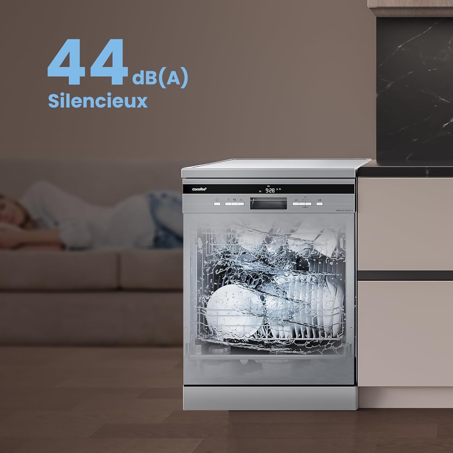 COMFEE' - lave-vaisselle grand format, 14 couverts, inox, écran LED, 44 dB, FD1435E-X