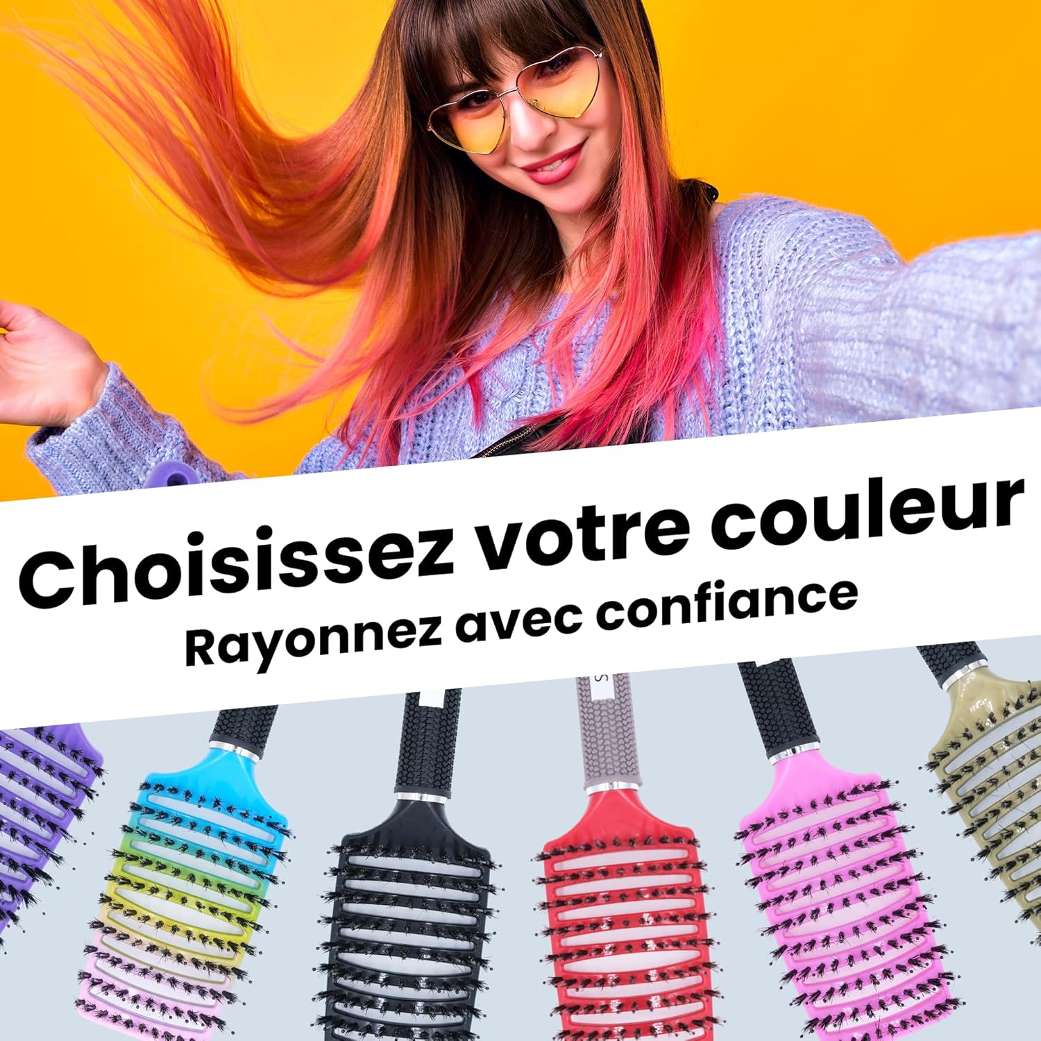 Brosse à Cheveux - démêlante, poils sanglier/nylon, anti-casse, multi-types