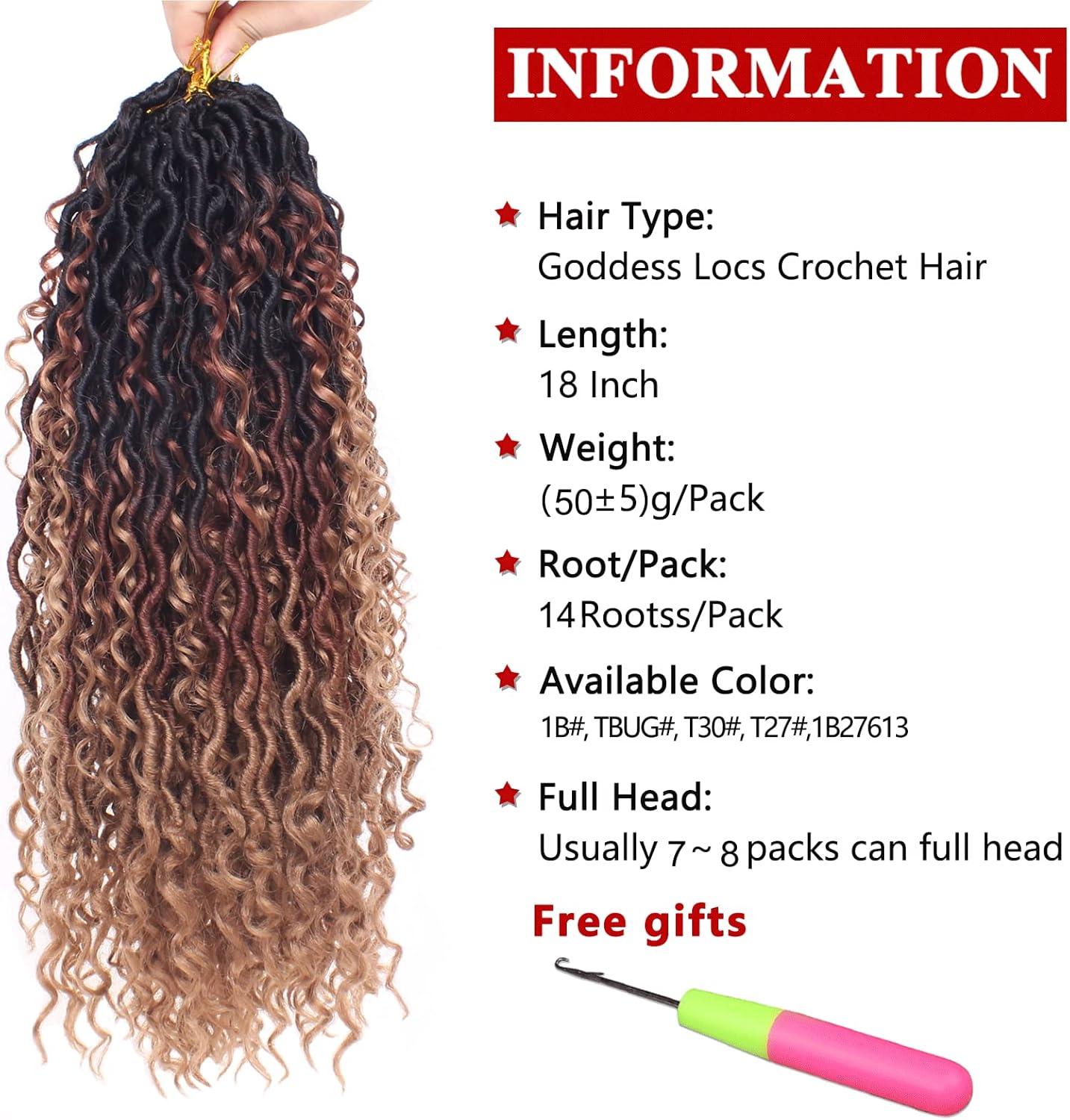 Xtrend - River Faux Locs 18 pouces - 3 tons, 14 brins, bouclés, crochet - 1B3027#