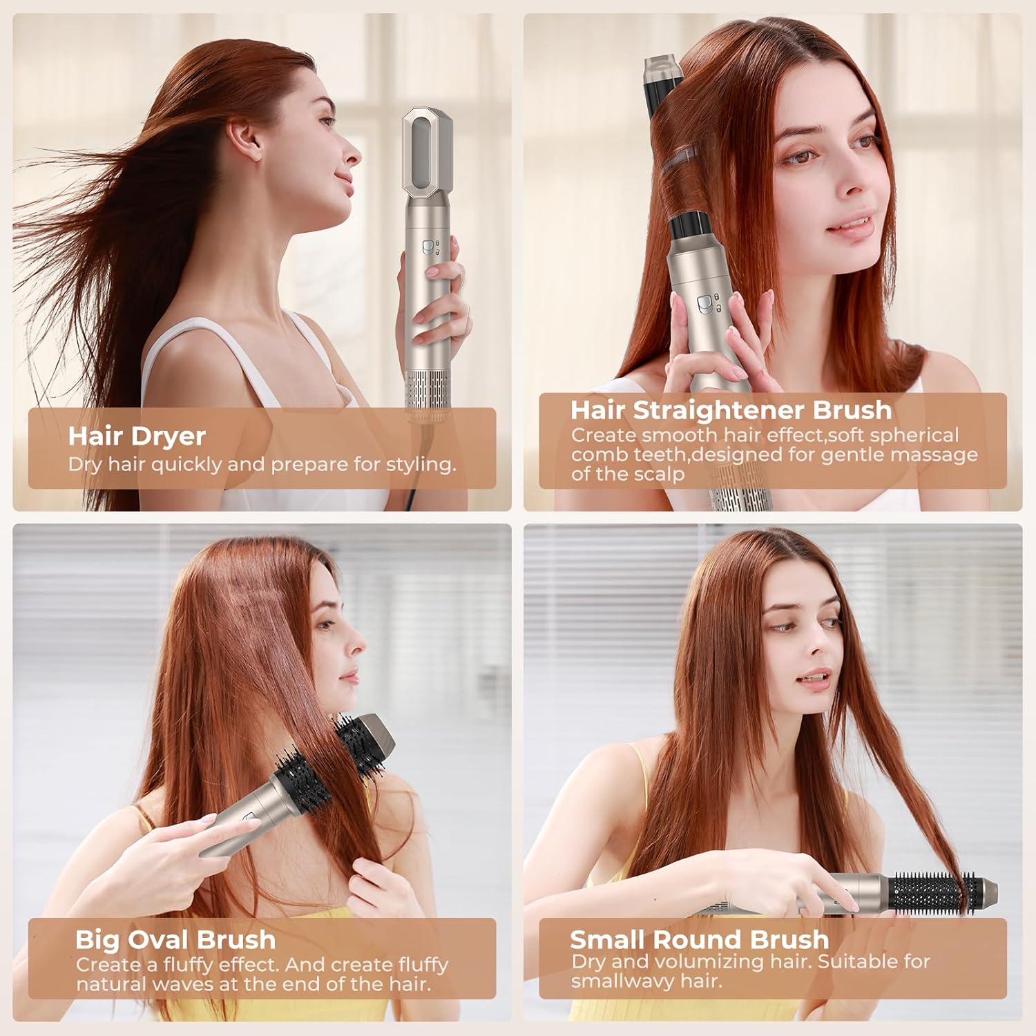 Mogawave - Air Styler 6 en 1 - 1000W - 3 températures, sèche, boucle, lisse