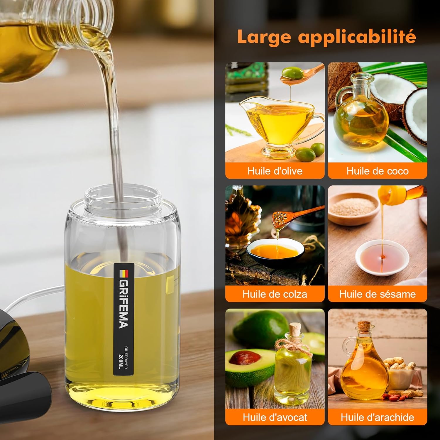 GRIFEMA - GE2003B - 200ml - pulvérisateur réglable en verre, nettoyage facile