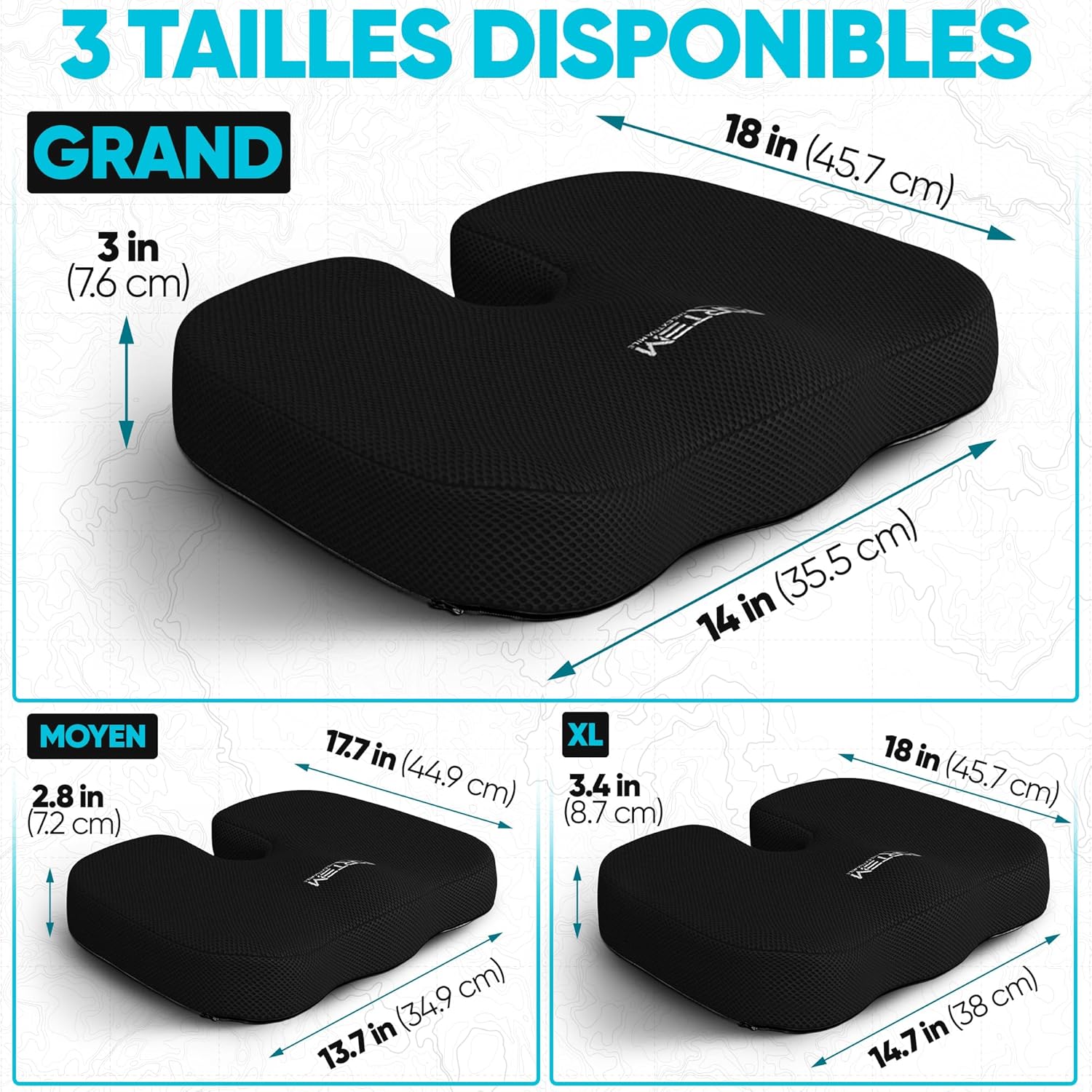 FORTEM - coussin lombaire et assise - mousse mémoire, antidérapant, soutien prolongé