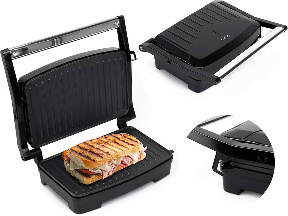 Grill Panini électrique inox 28x22,5x8,8cm 1000W antiadhésif