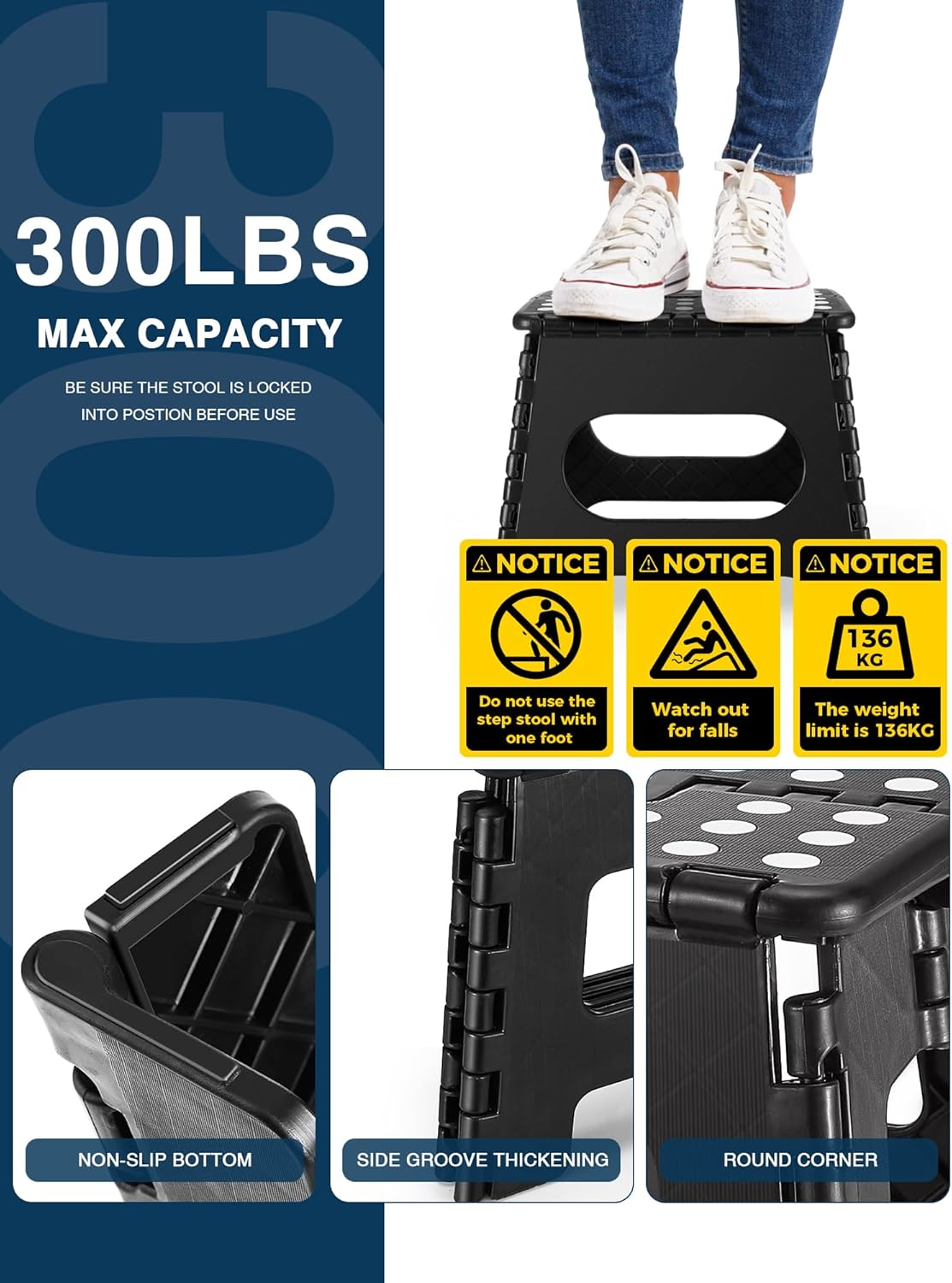 HOUSE DAY - Tabouret pliant 27 cm - 150kg, léger, compact noir