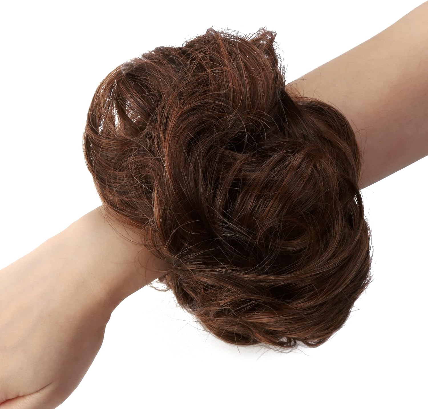 JJstar - Chignon Postiche volumineux bouclé - cheveux naturels - auburn clair avec mèches noires