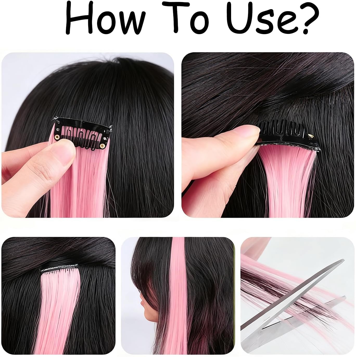 Extensions cheveux - 22 pouces - mèches colorées à clip, rose, lot de 10