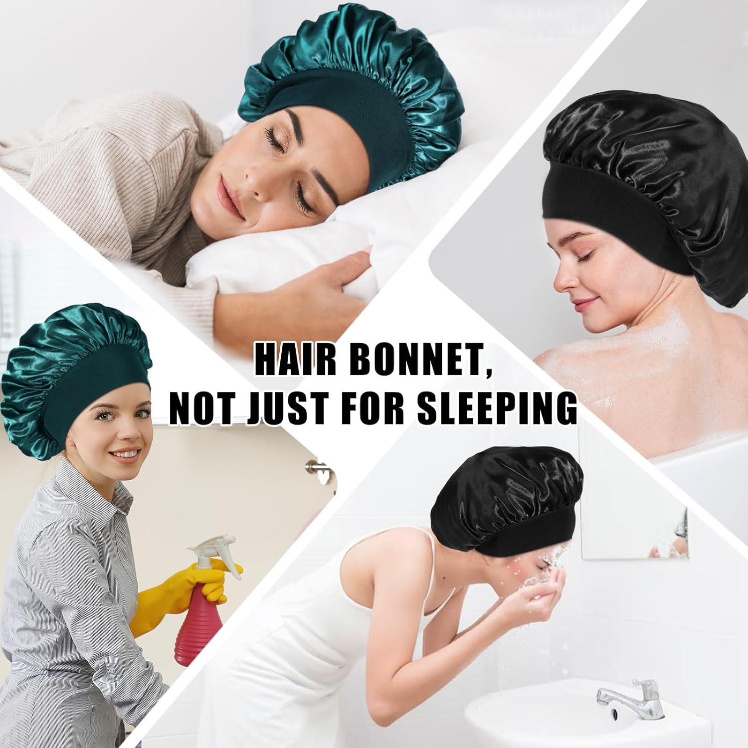 Bonnet de nuit satin - élastique, soin cheveux, doux, réglable