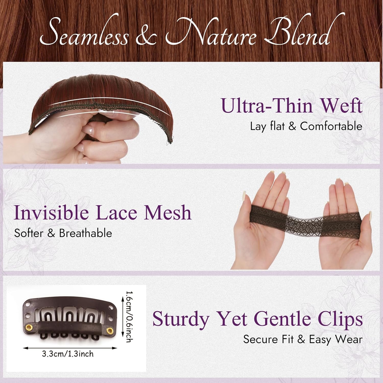 BARSDAR - Extension à clips, série Auburn, 50cm, 5pcs, ondulées, synthétiques