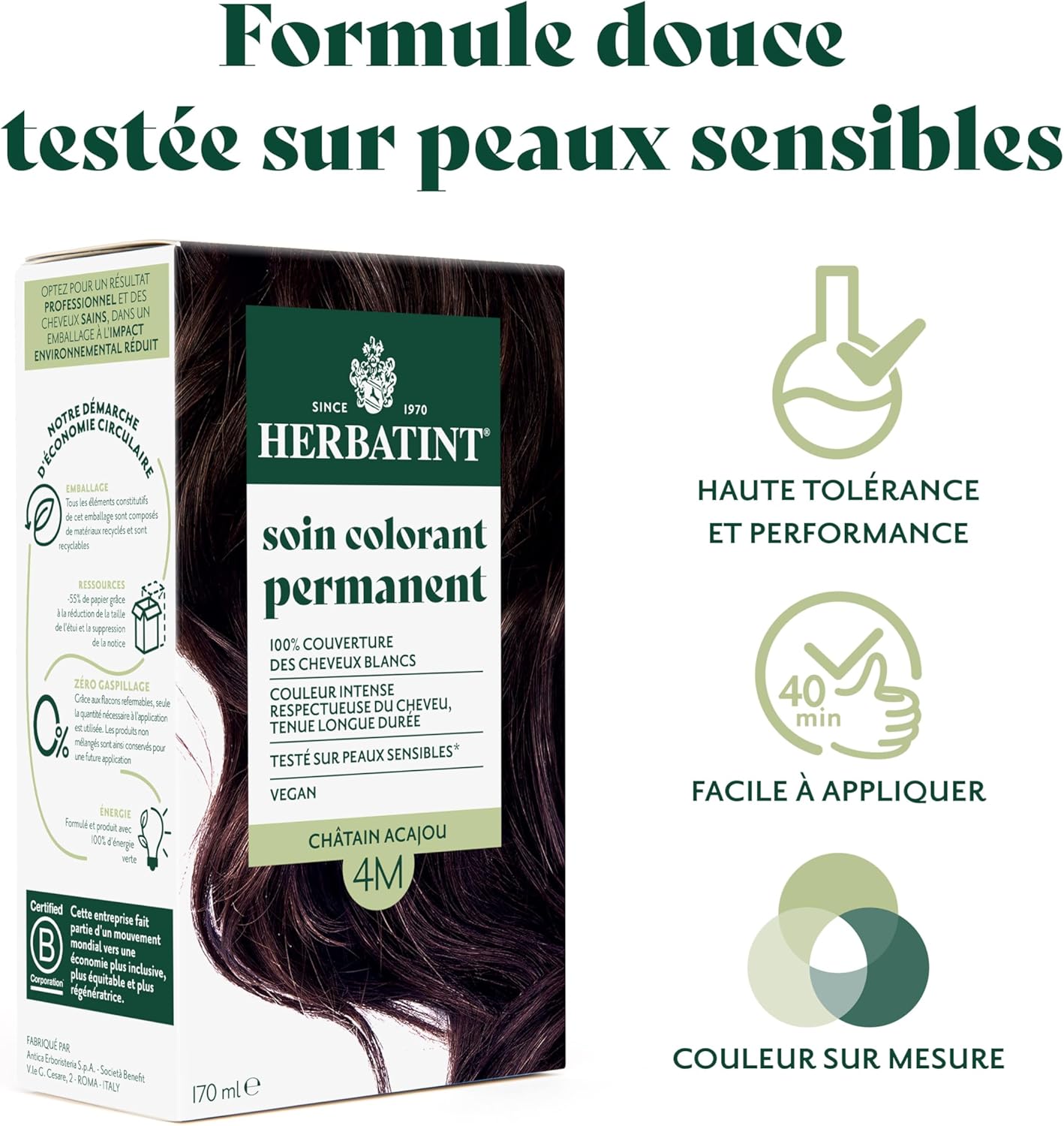 Herbatint - Soin Colorant Permanent - 170ml - Sans ammoniaque, 100% blanc, testé peaux sensibles