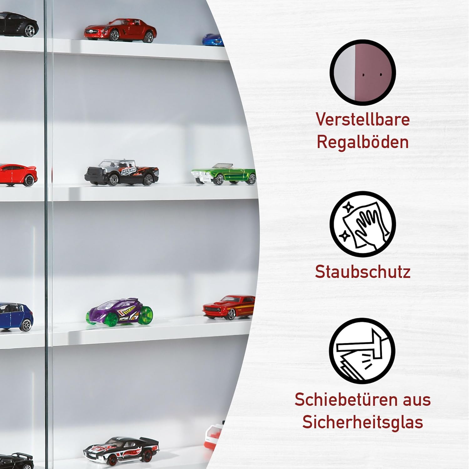 Inter Link - Vitrine murale Pinkruby 80x60x9,5cm - 4 étagères, 5 compartiments