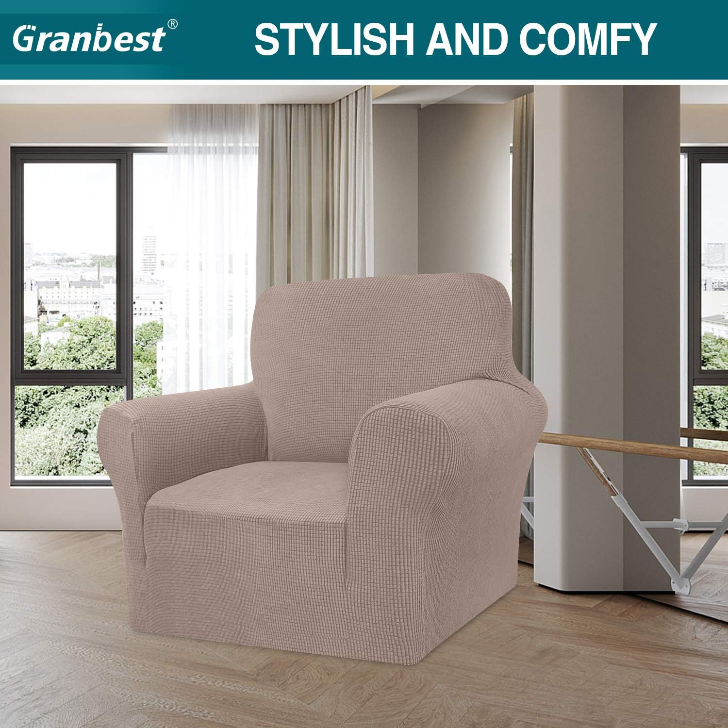 Granbest - housse canapé moderne jacquard 1 place - extensible, protection animaux