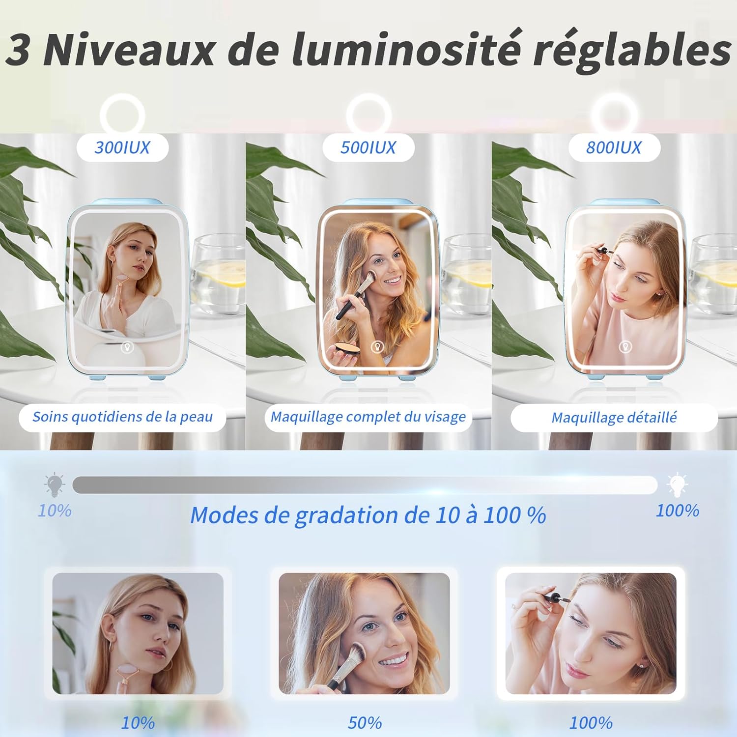 YASHE - Mini Frigo 4L - miroir LED, portable, chauffe et refroidit