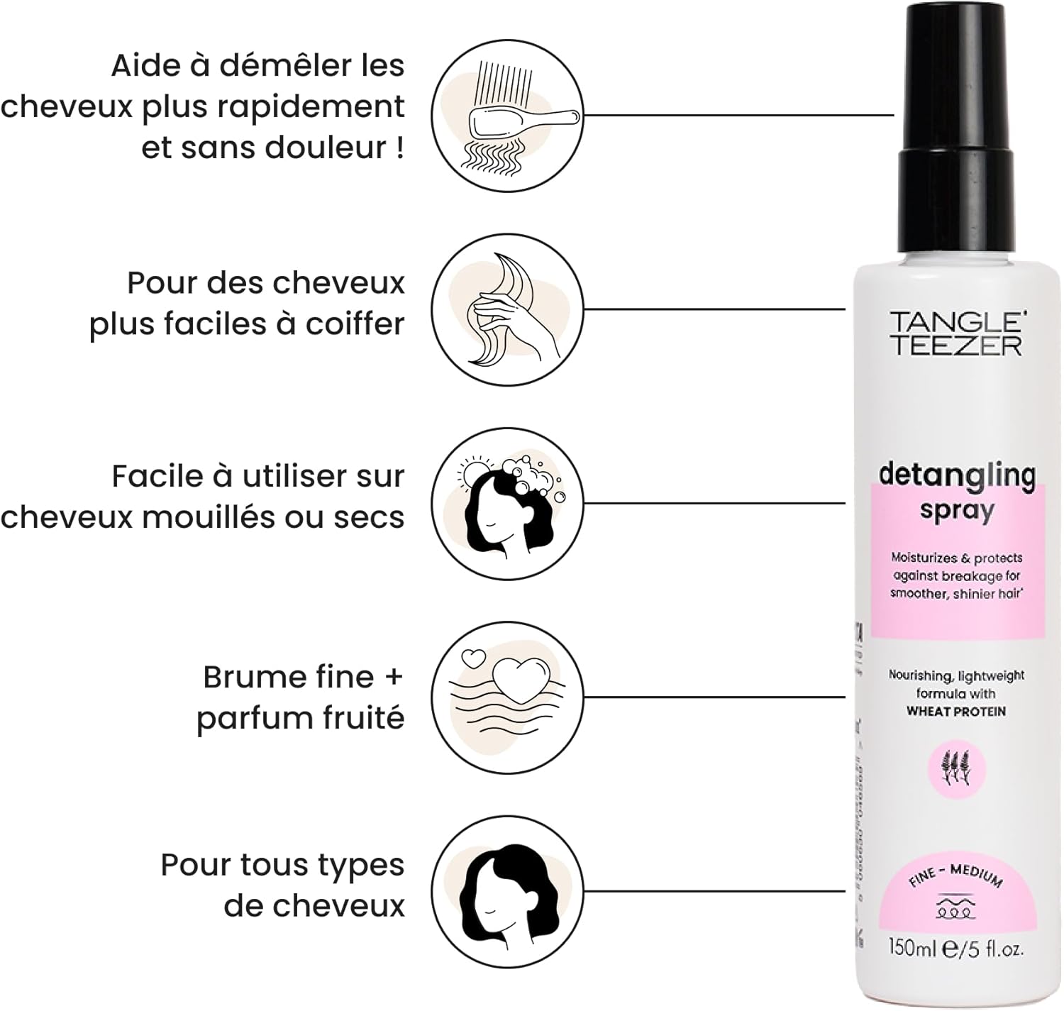 Tangle Teezer - Spray Démêlant - format spray - hydrate, nourrit, végan, protéine de blé, spécial cheveux fins