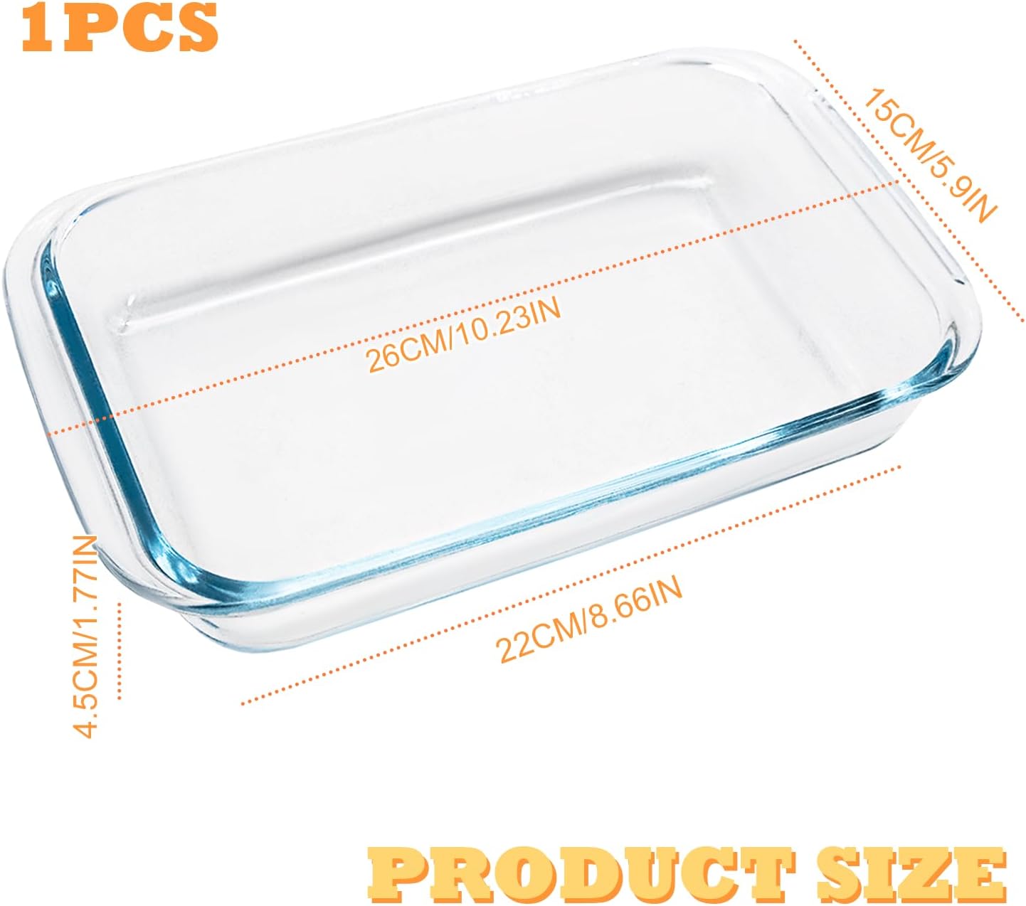 Plat à four en verre borosilicate, 1L, 26x15x4.5cm, poignées larges, micro-ondes