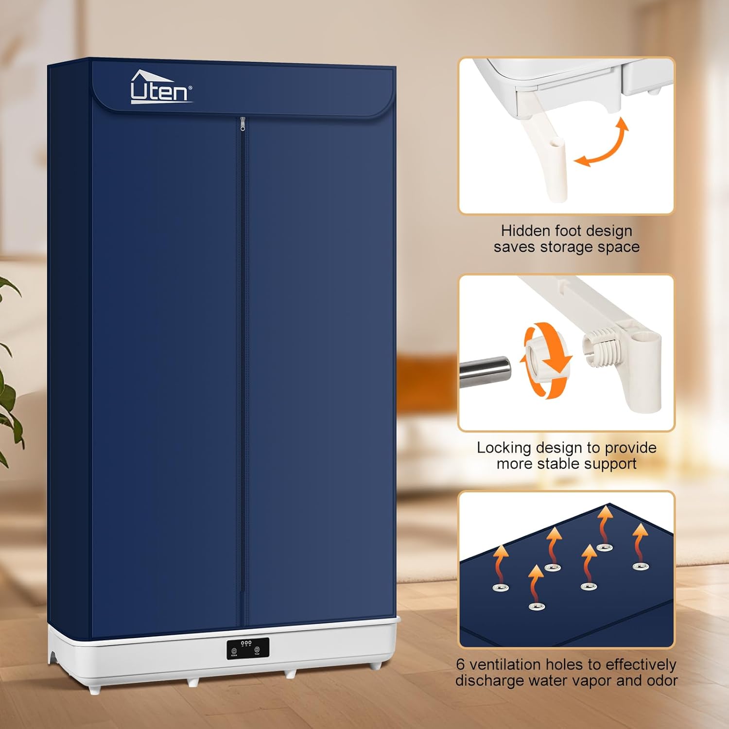 Uten - sèche-linge portable 1500W - amovible, télécommande, housse rangement