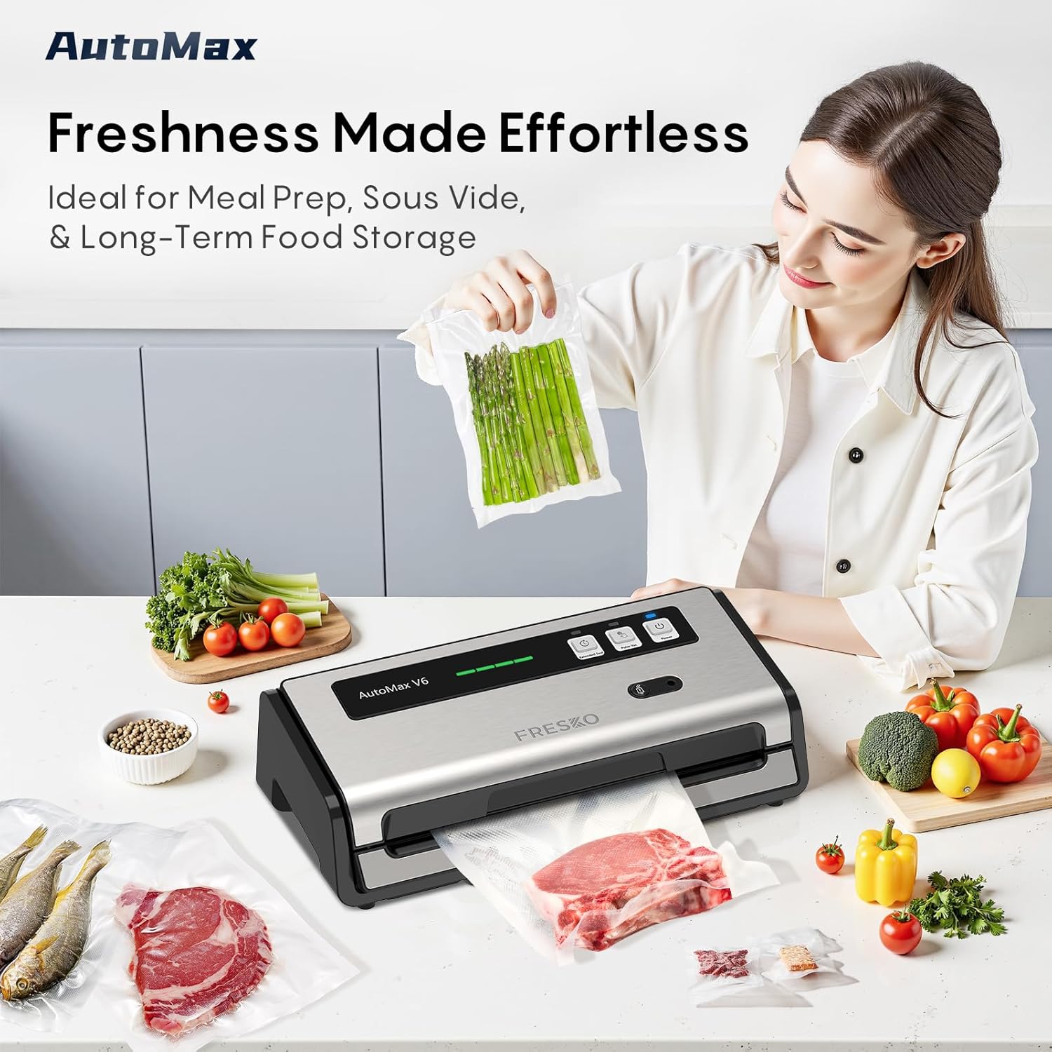 FRESKO - Automax V6 - machine sous vide - coupe-sac intégré, modes humide/sec