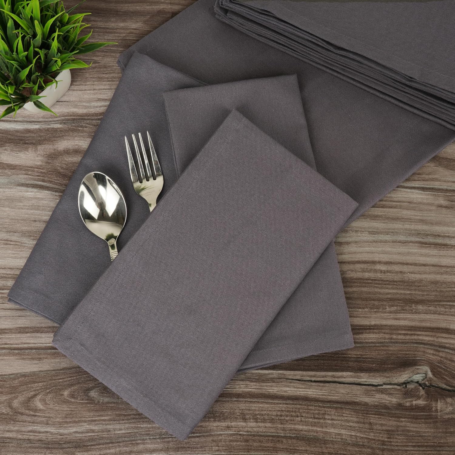 Sweet Needle - Serviettes de table coton 45x45 cm, lot de 12, tissu épais, coins arrondis, Charbon