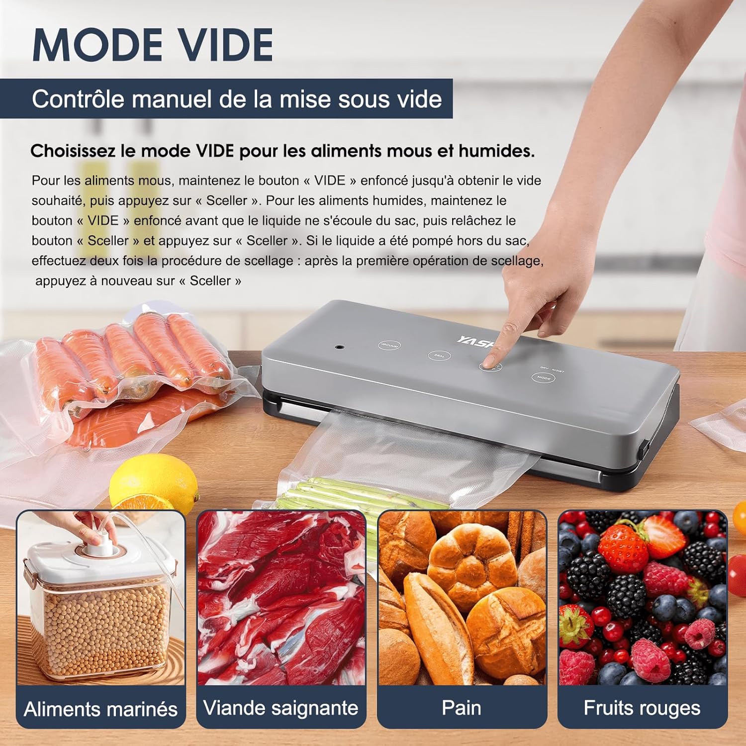 YASHE - Machine Sous Vide 5 en 1 - modes sec/humide, multifonction, conservation aliments