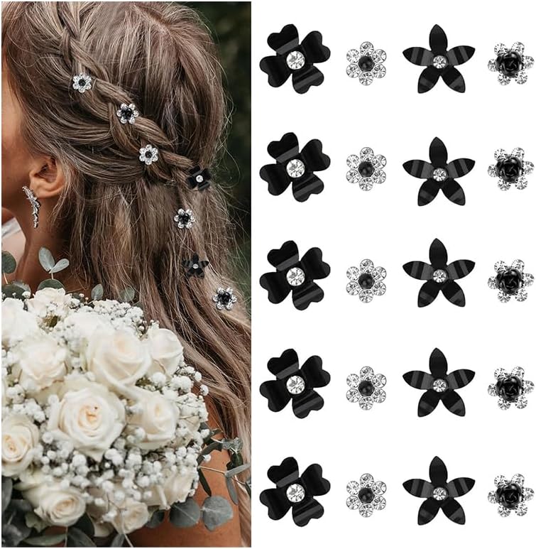 Lot de pinces à cheveux - mini strass fleurs - 20 pièces - accessoires mariage femmes, 4 motifs