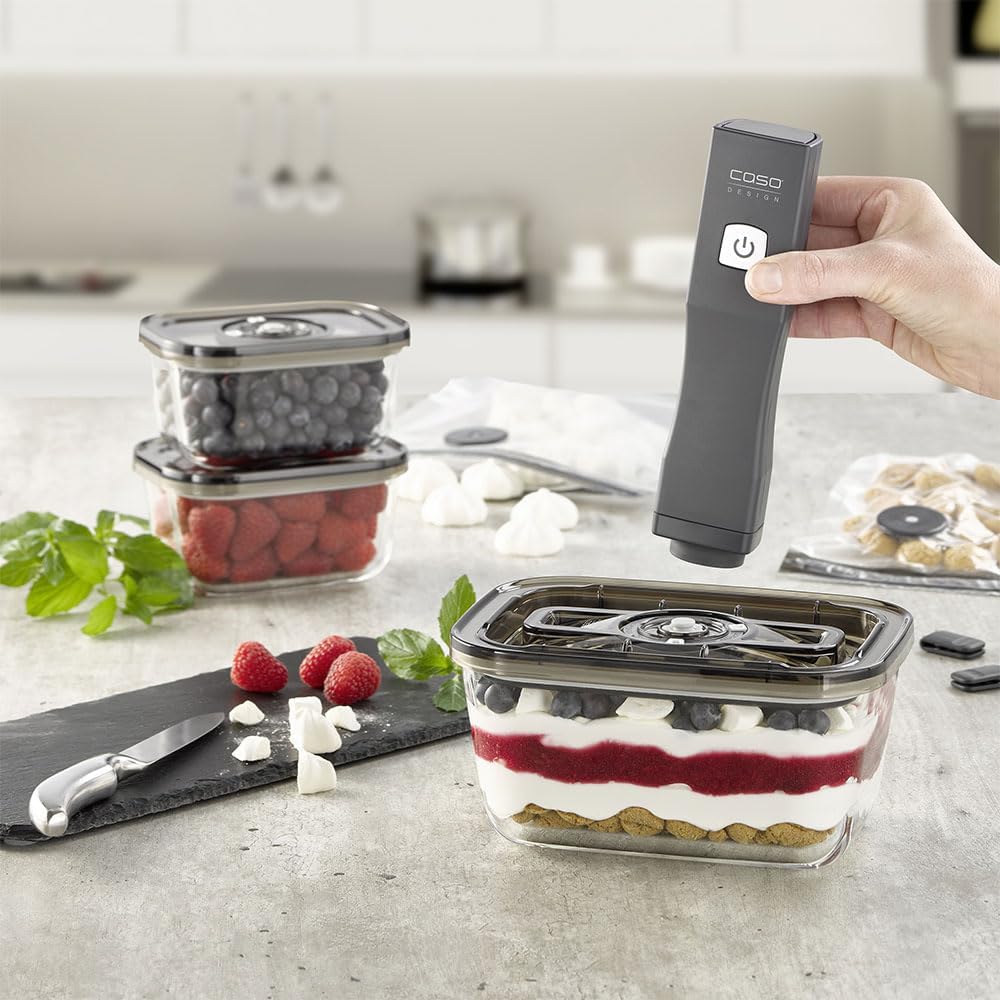 CASO - Vacu OneTouch Eco-Set - 3 bocaux, 10 poches, rechargeable, 150 min