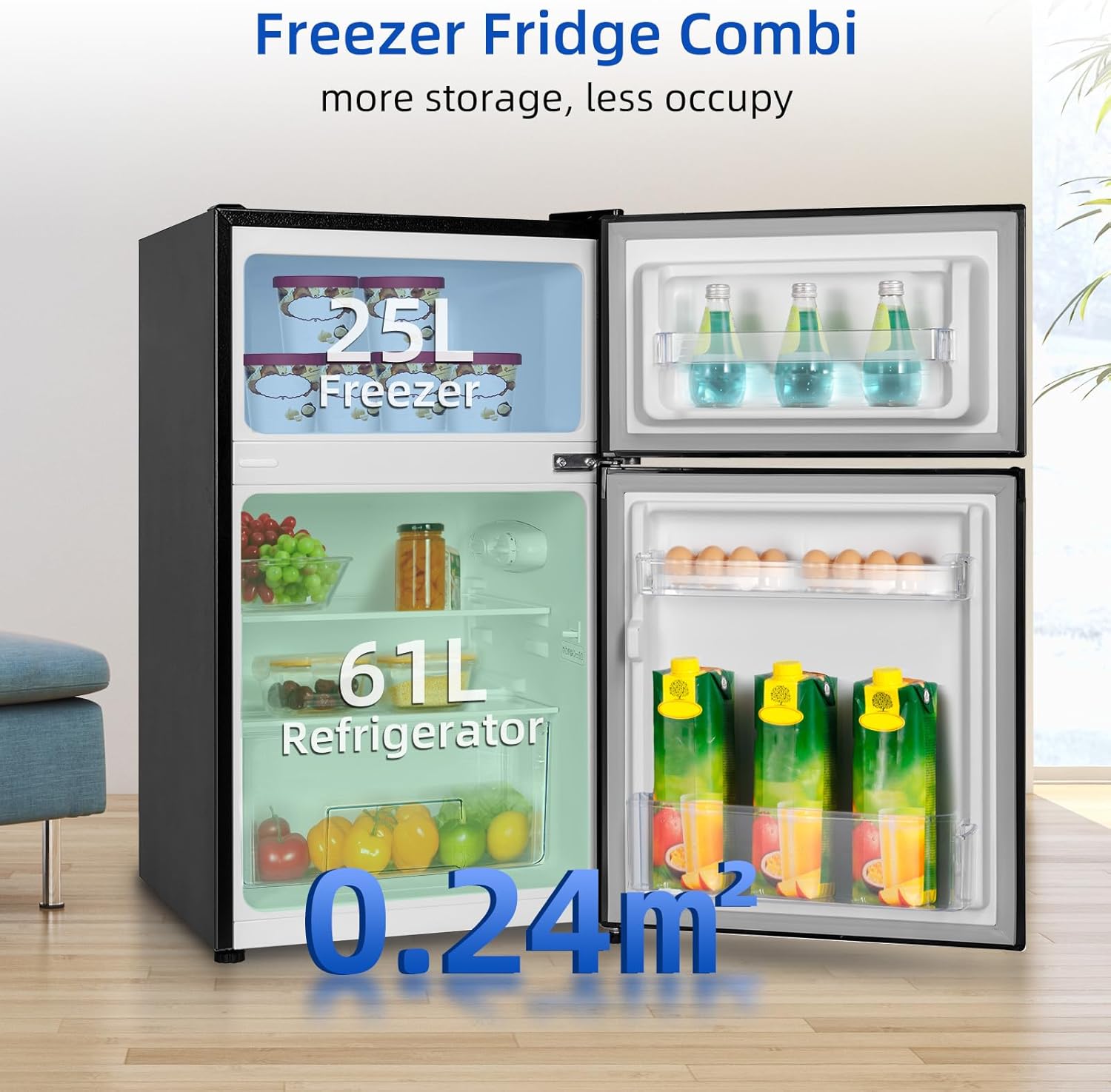 CHIQ - Réfrigérateur congélateur haut, 86L, portes réversibles, congélateur 4*, 12 ans garantie compresseur, classe E