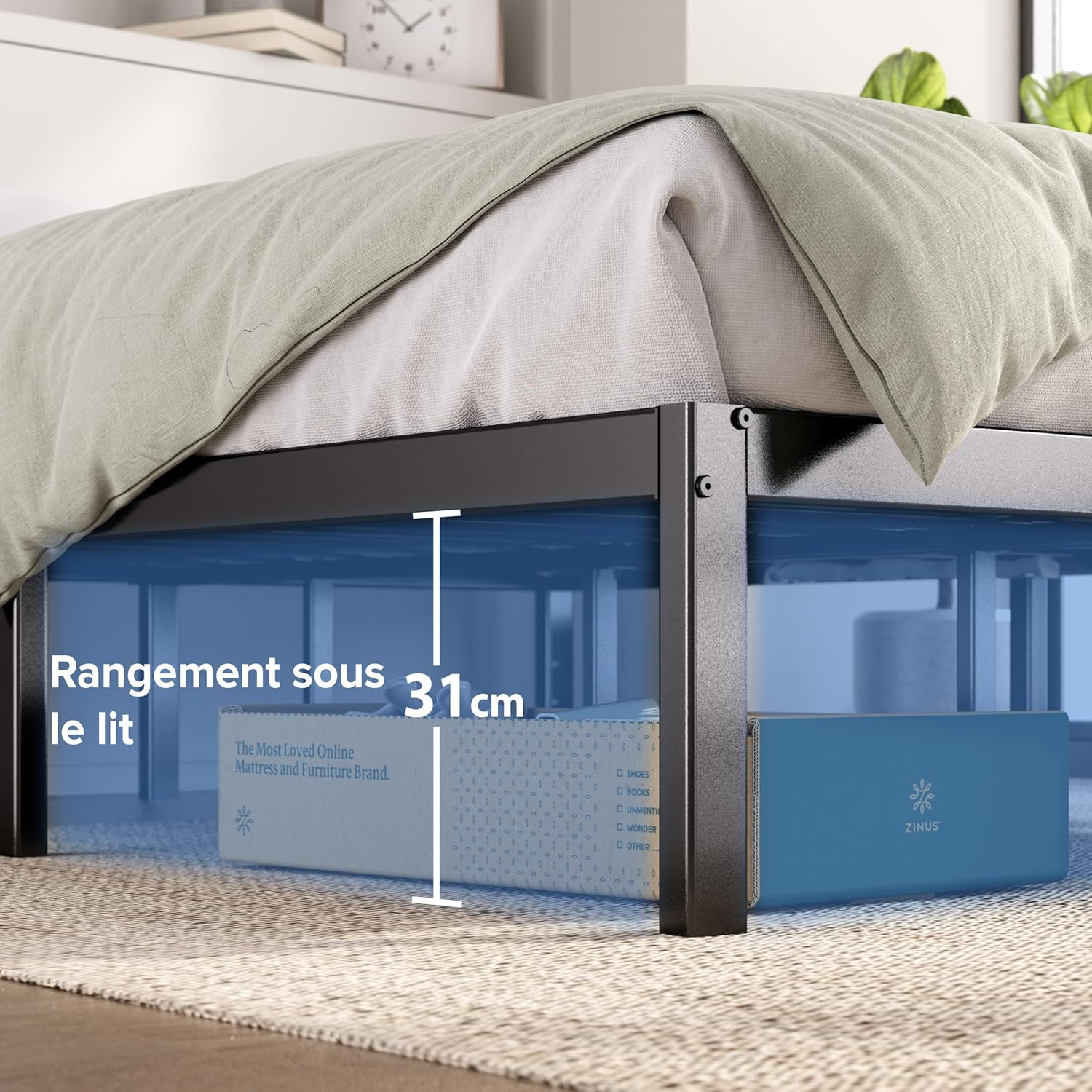 Zinus - Elias - 140x190 cm - sommier métal, haut, montage facile