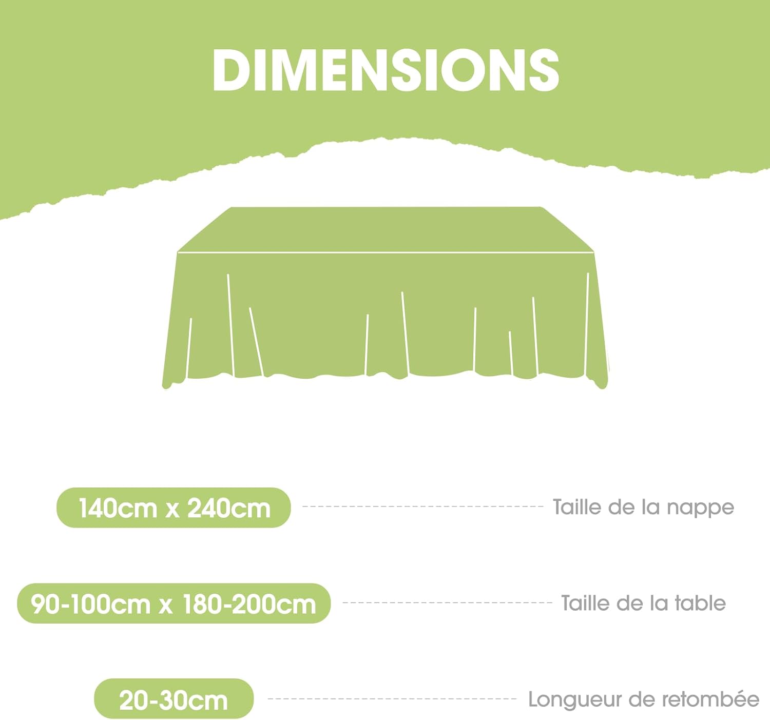 Pureegg - Nappe rectangulaire lot de 2, 140x240cm, tissu lavable