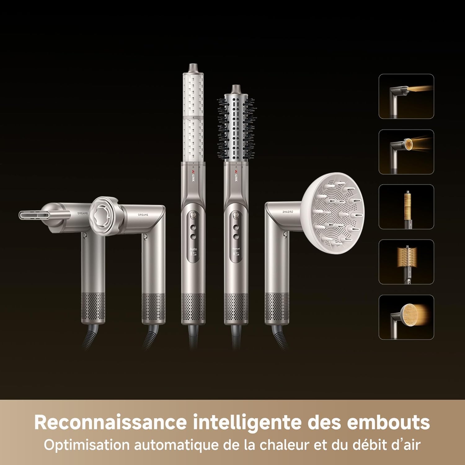 Dreame - Dazzle - sèche-cheveux compact - moteur 110000 tr/min, ions négatifs, 5 embouts