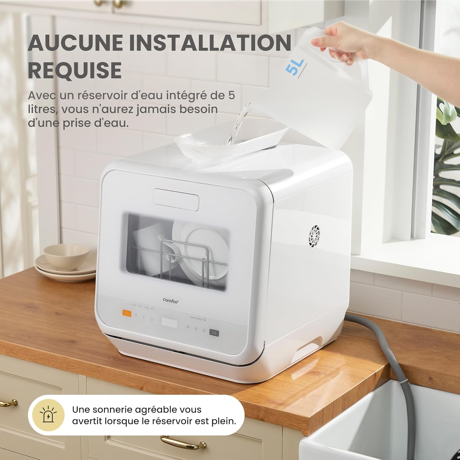COMFEE' - lave-vaisselle de comptoir - compact - 6 programmes, sans plomberie, lavage vapeur