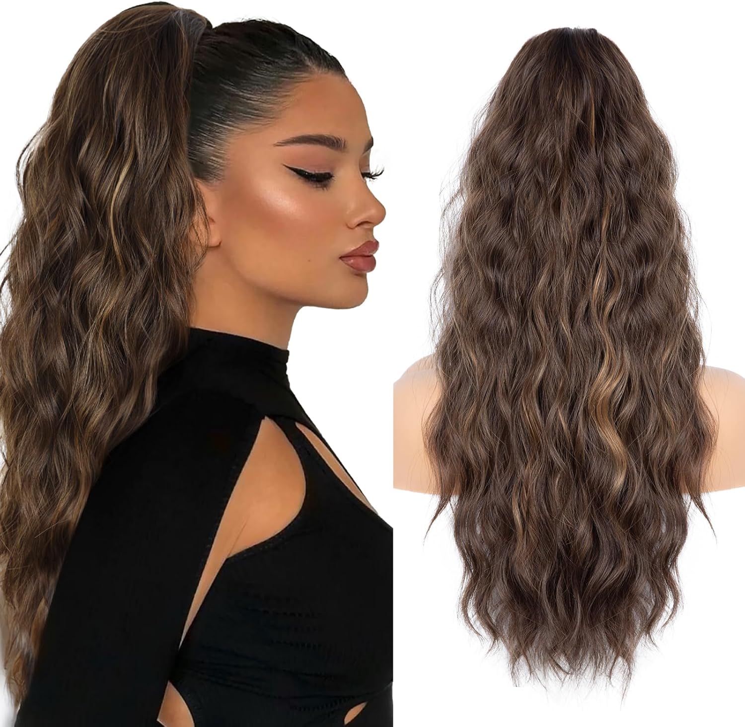 Extension Cheveux Naturel - Queue de cheval 66cm - ondulée, cordon, synthetic - 10H30A#