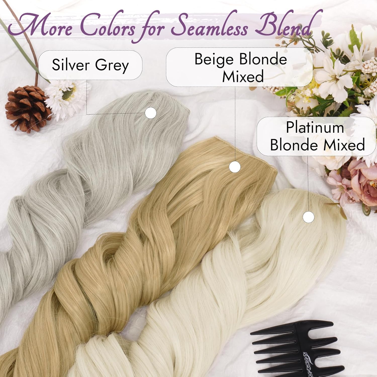 BARSDAR - extension à clips ondulée 50cm, synthétique, blond platine