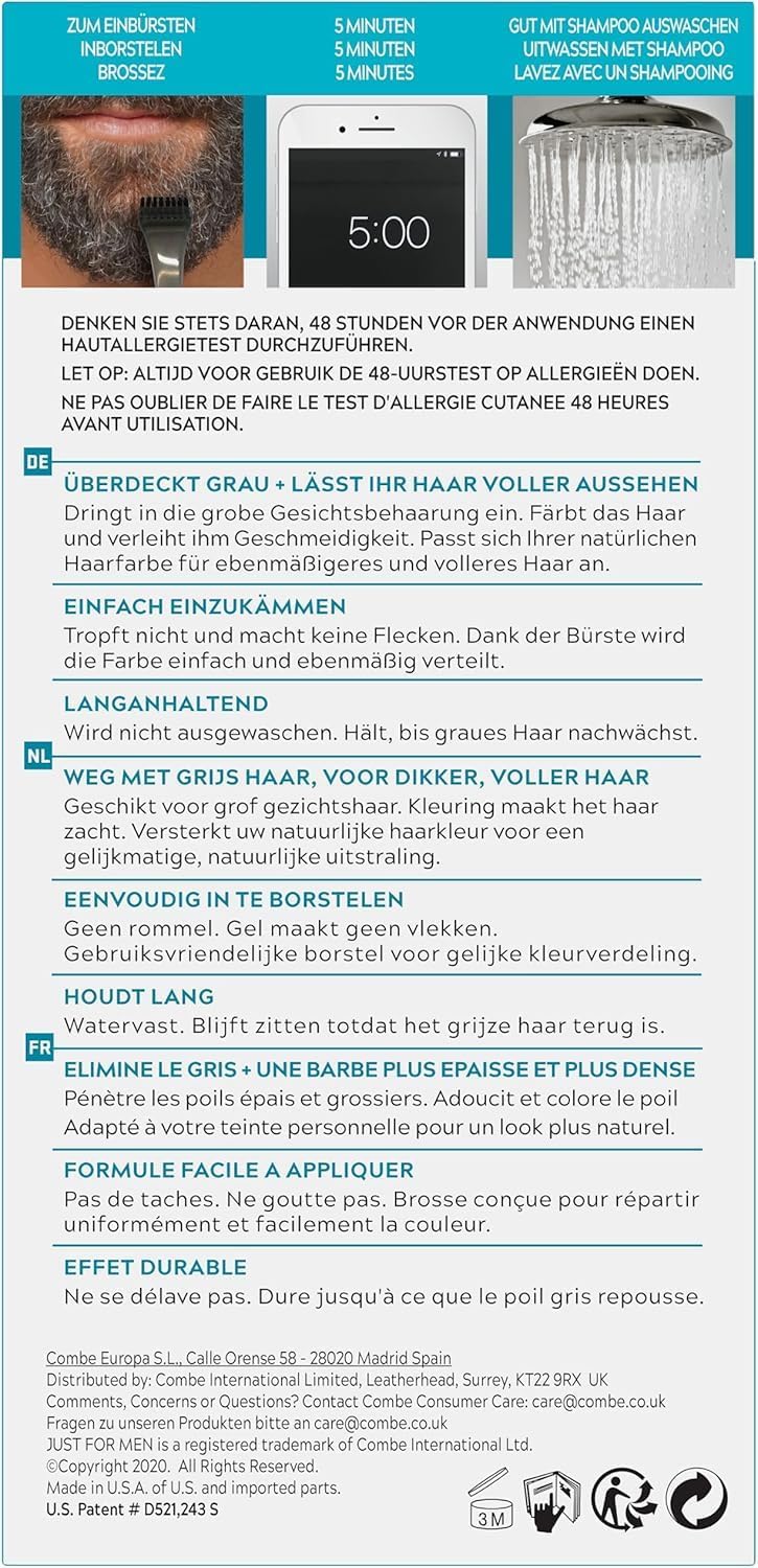 Just For Men - Barbe & Moustache - gel sans ammoniaque, application rapide, élimine poils blancs, châtain moyen M35