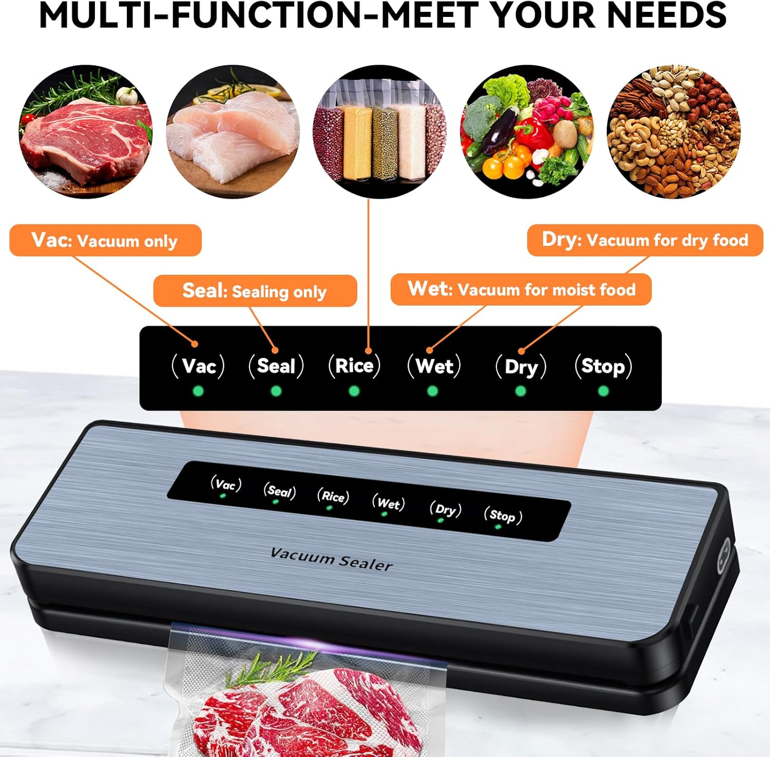 Machine sous vide alimentaire - compact 5 en 1 - 50 sacs inclus, pour aliments secs et humides