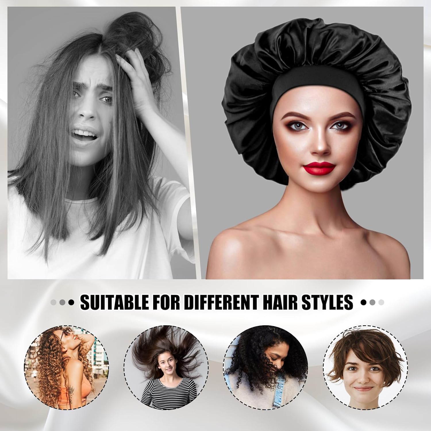 Bonnet cheveux satin nuit - élastique, soin cheveux, soyeux, protection