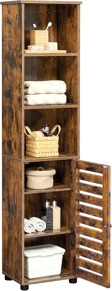 VASAGLE - meuble salle de bain haut, 3 compartiments, étagères réglables, marron rustique, BBK160X01
