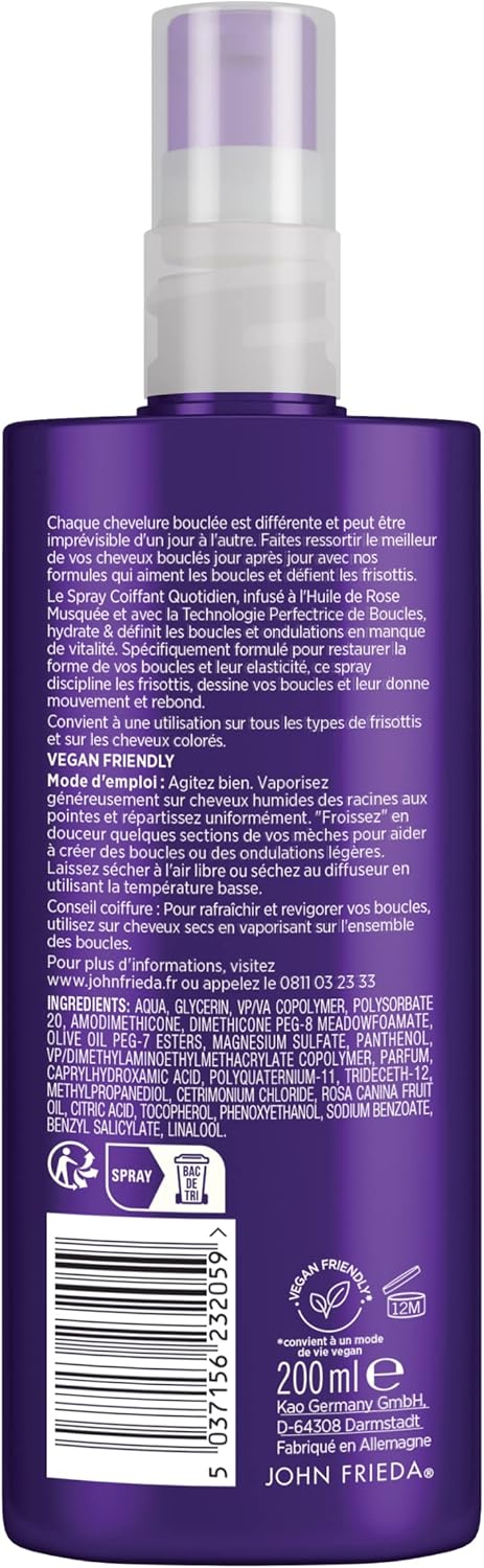 John Frieda - Frizz Ease Boucles Couture - 200ml x2 - Spray coiffant quotidien anti-frisottis