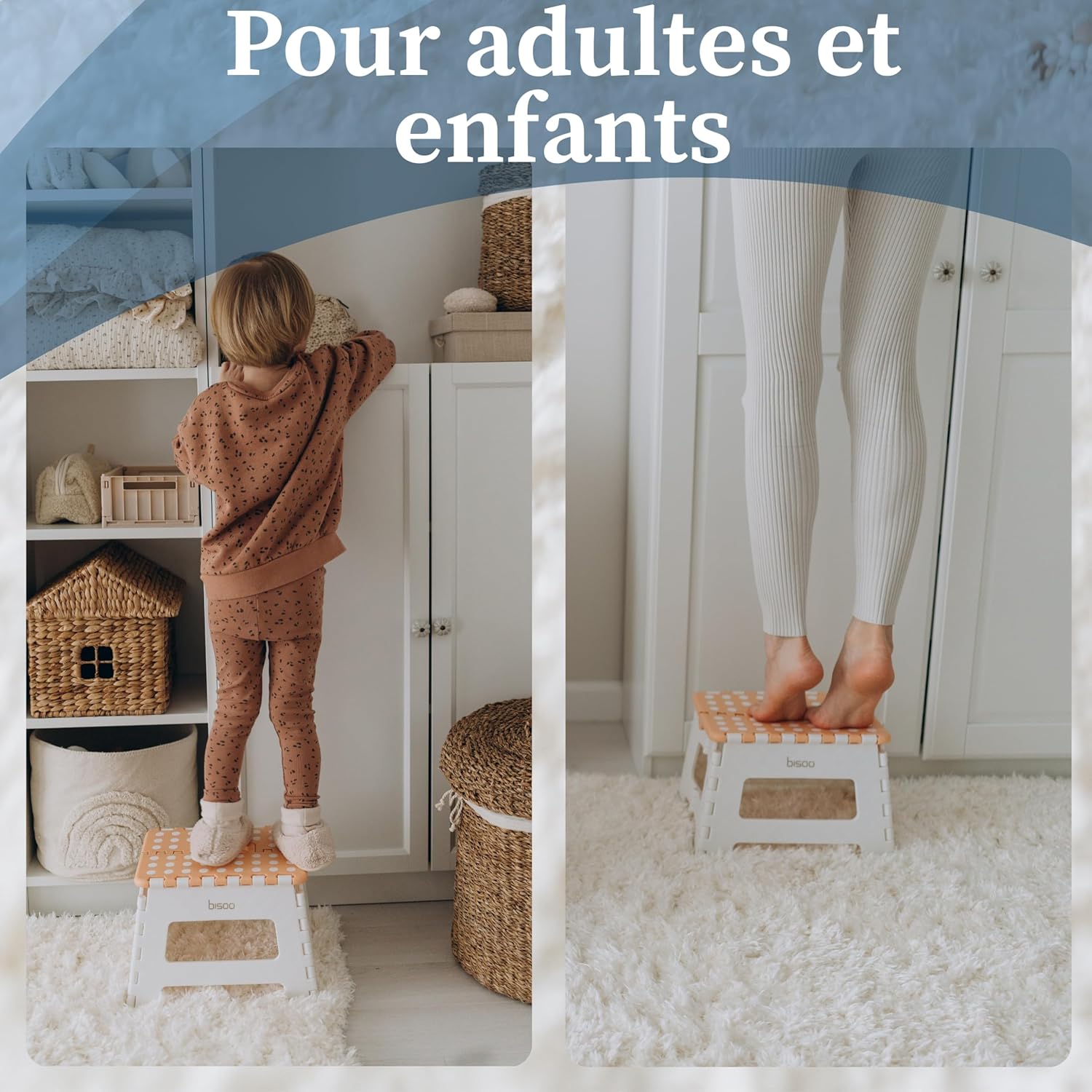 Bisoo Tabouret Pliant - Marche Pied Enfant - Tabouret Pliable Portable en Plastique - Marche Pied Pliable pour Salle de Bains et Cuisine - Sûr et Pratique pour Filles & Garçons - 22 cm Miel