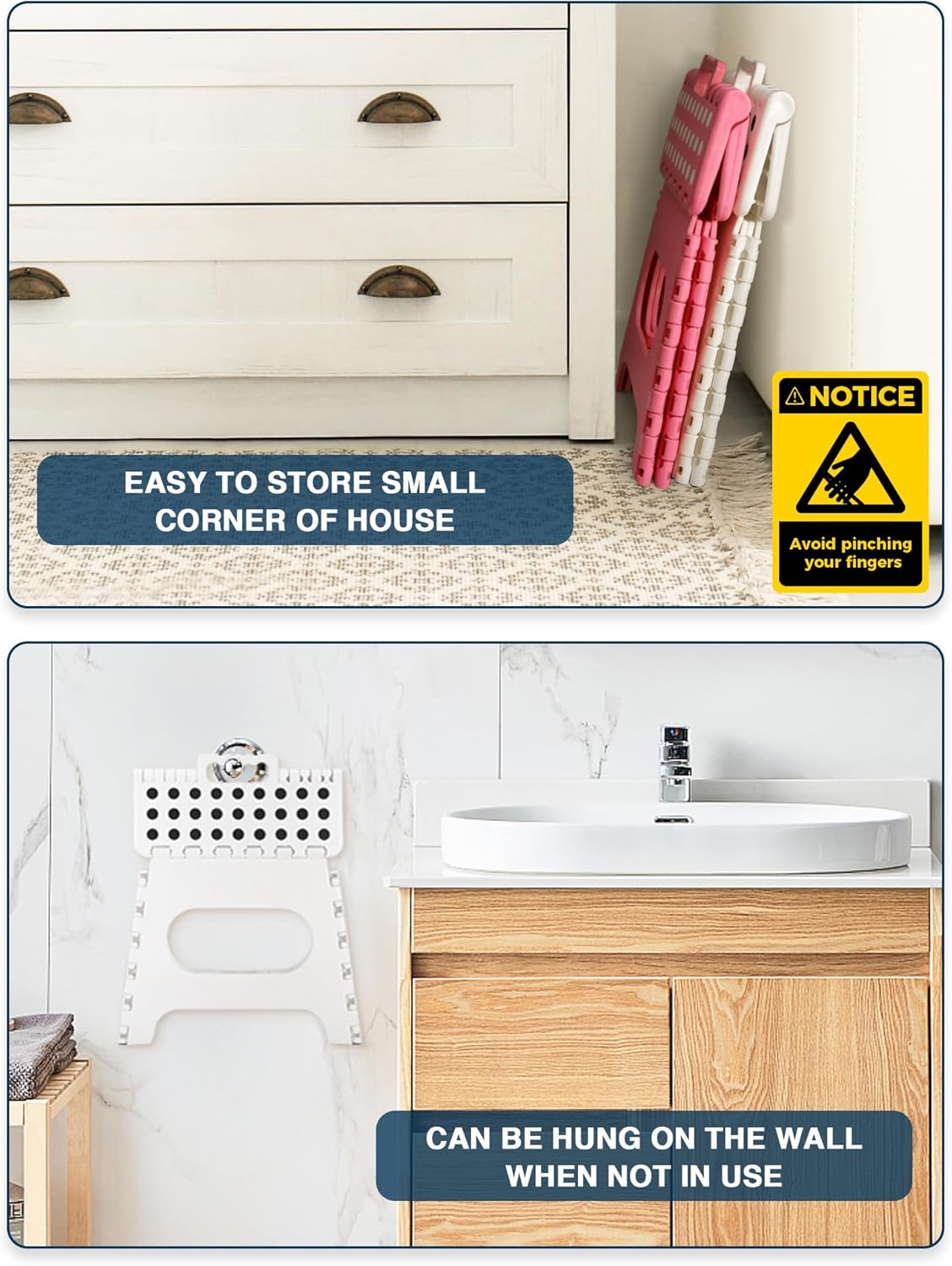 HOUSE DAY - Tabouret pliant 27 cm - 150kg, compact, blanc