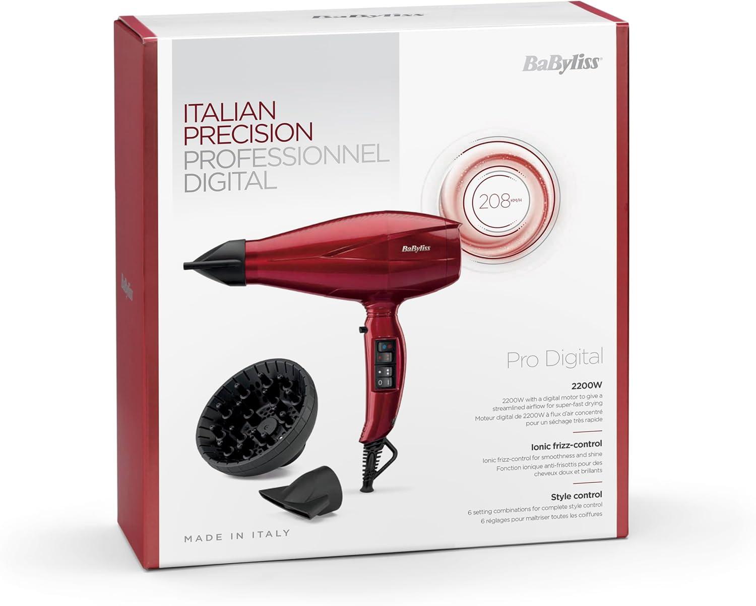 BaByliss - Pro Digital sèche-cheveux, 2200W, ionique, 3/4 vitesses, 6001DE