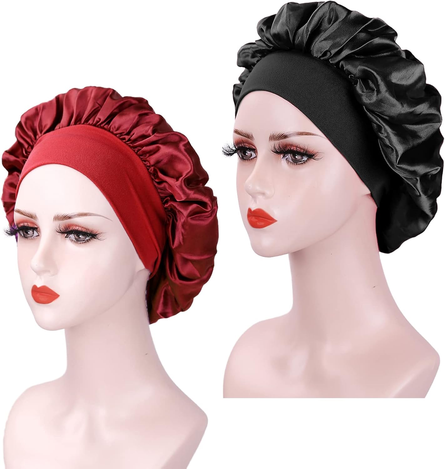 Bonnet satin nuit femme - lot de 2 - grande taille - soyeux et protecteur