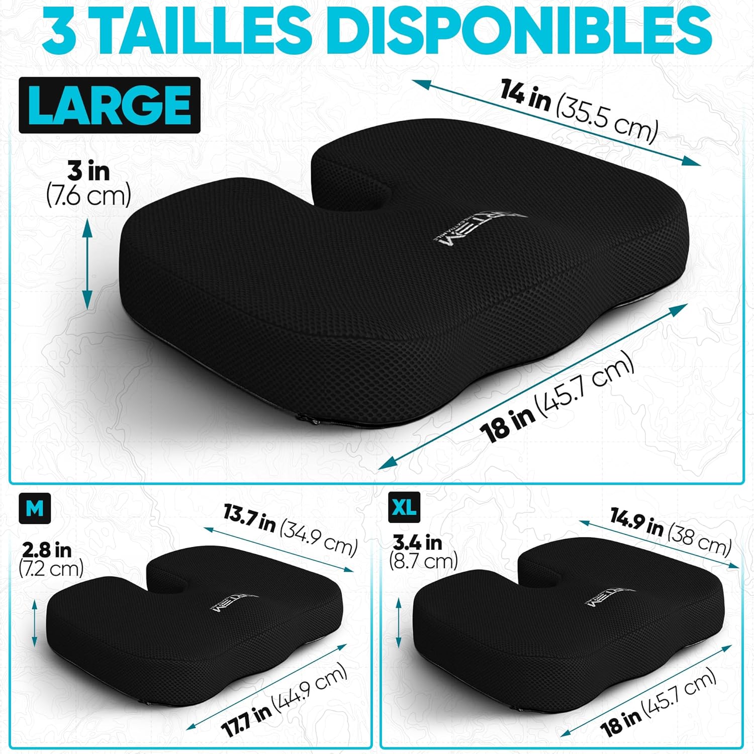 FORTEM - coussin lombaire/assise mémoire de forme - antidérapant - soutien prolongé dos, confort chaise et auto