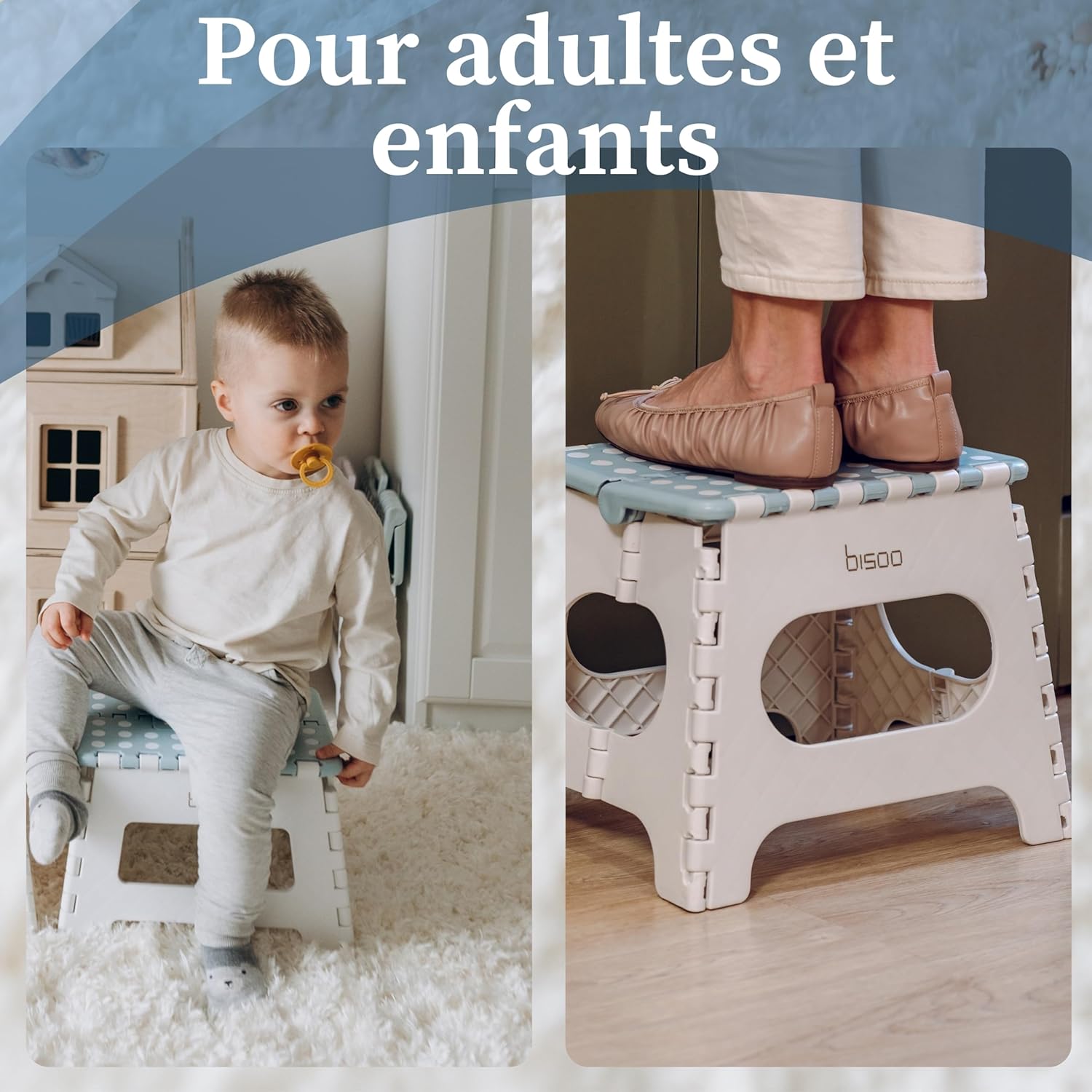 Bisoo - Tabouret pliant enfant 22cm - plastique bleu, sûr, portable