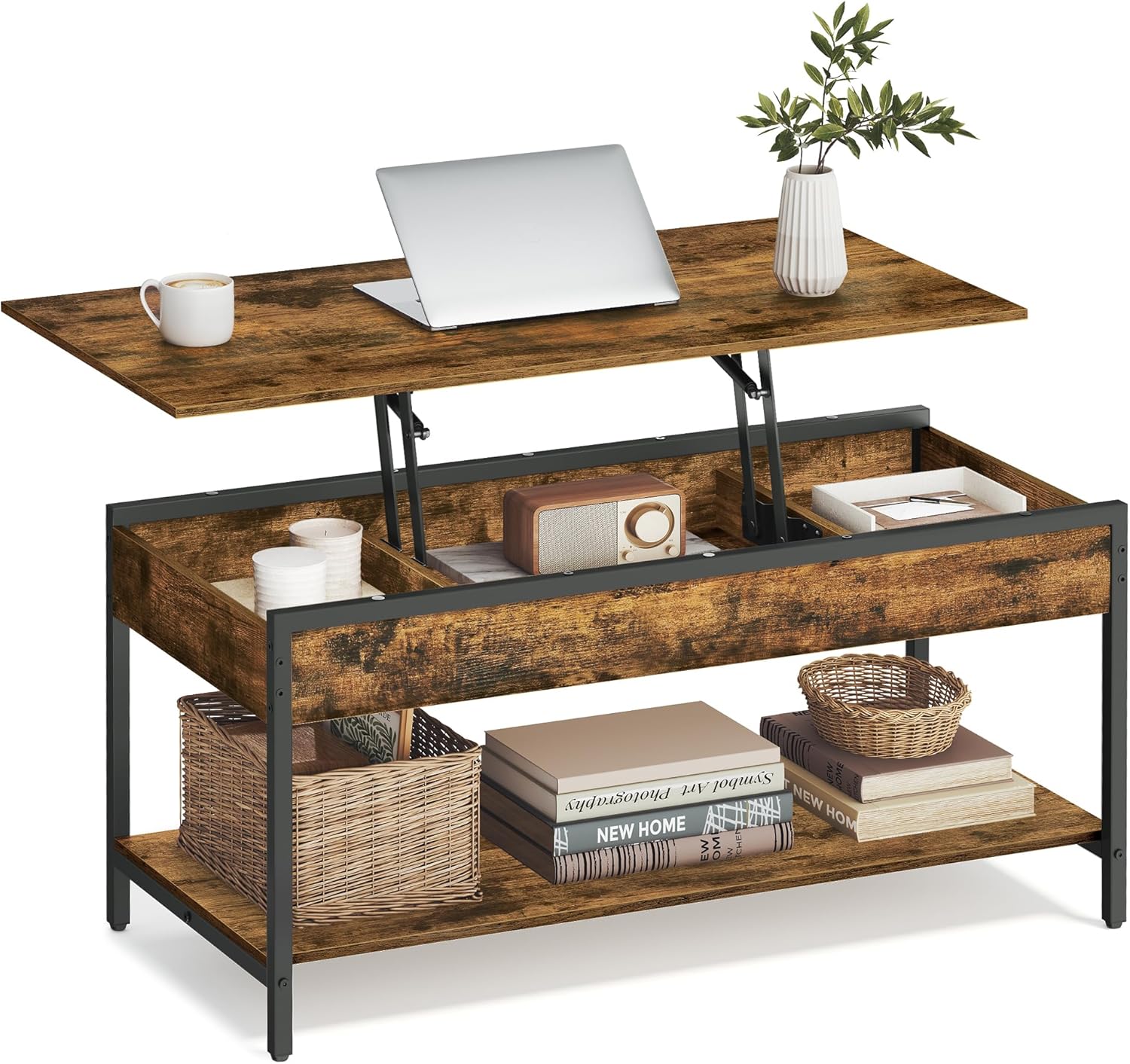 VASAGLE - Table basse relevable, 100x50cm, rangements, LCT261KD02