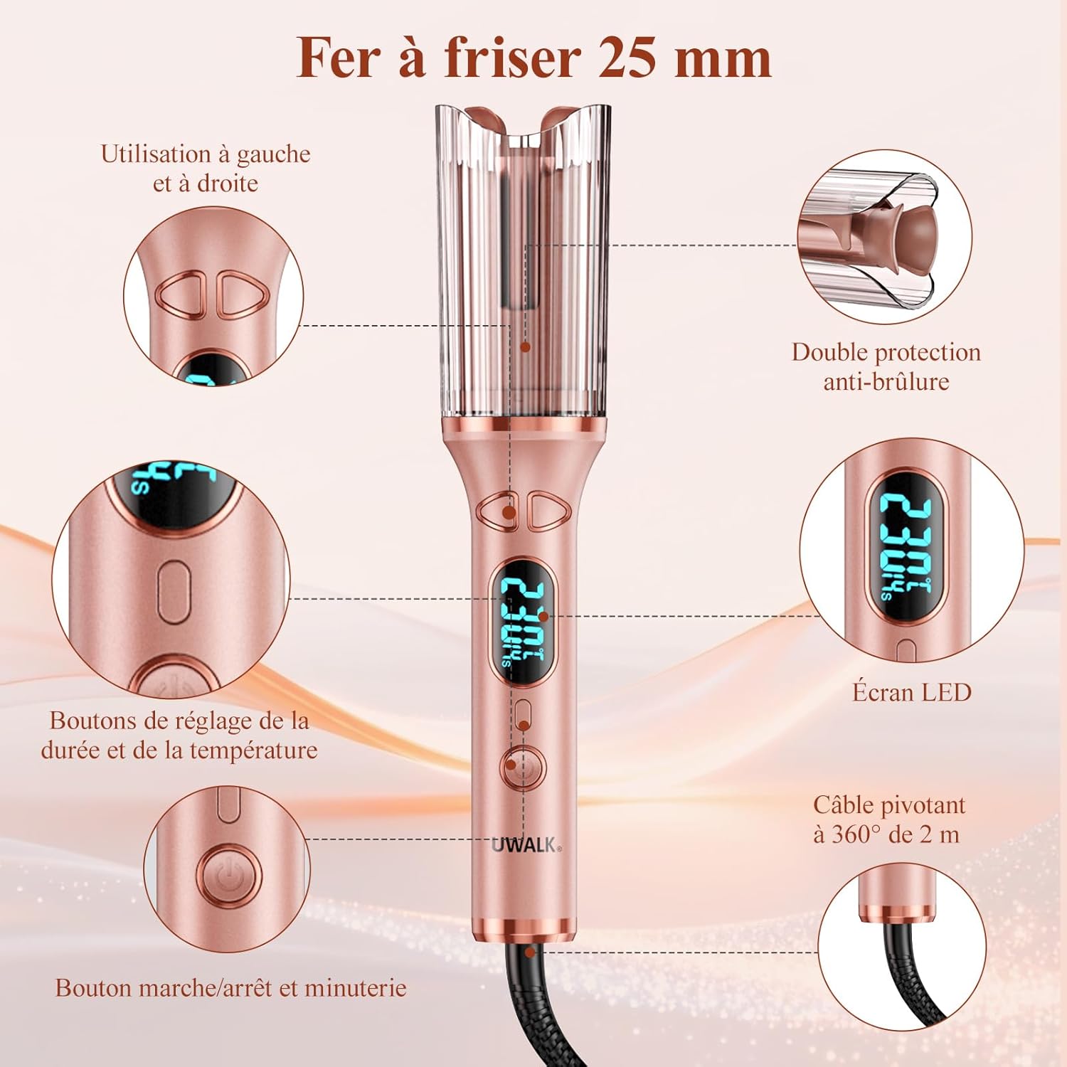 Boucleur à cheveux - automatique 25mm, 14 températures, écran LED